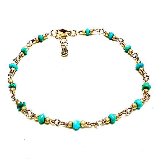 Handmade Natural Arizona Turquoise Bracelet Handcrafted 14k Yellow Gold Filled - Picture 10 of 10